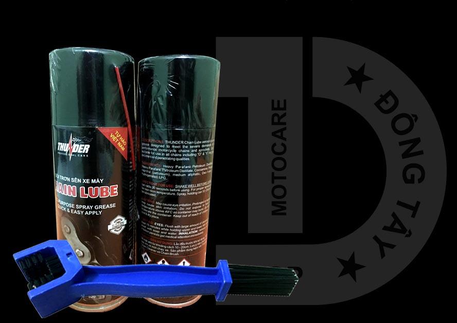 Bộ 02 Chai xịt bôi trơn bảo dưỡng sên Thunder Chain Lube 400ml + 01 Bàn chải chà sên 3 chiều đa năng