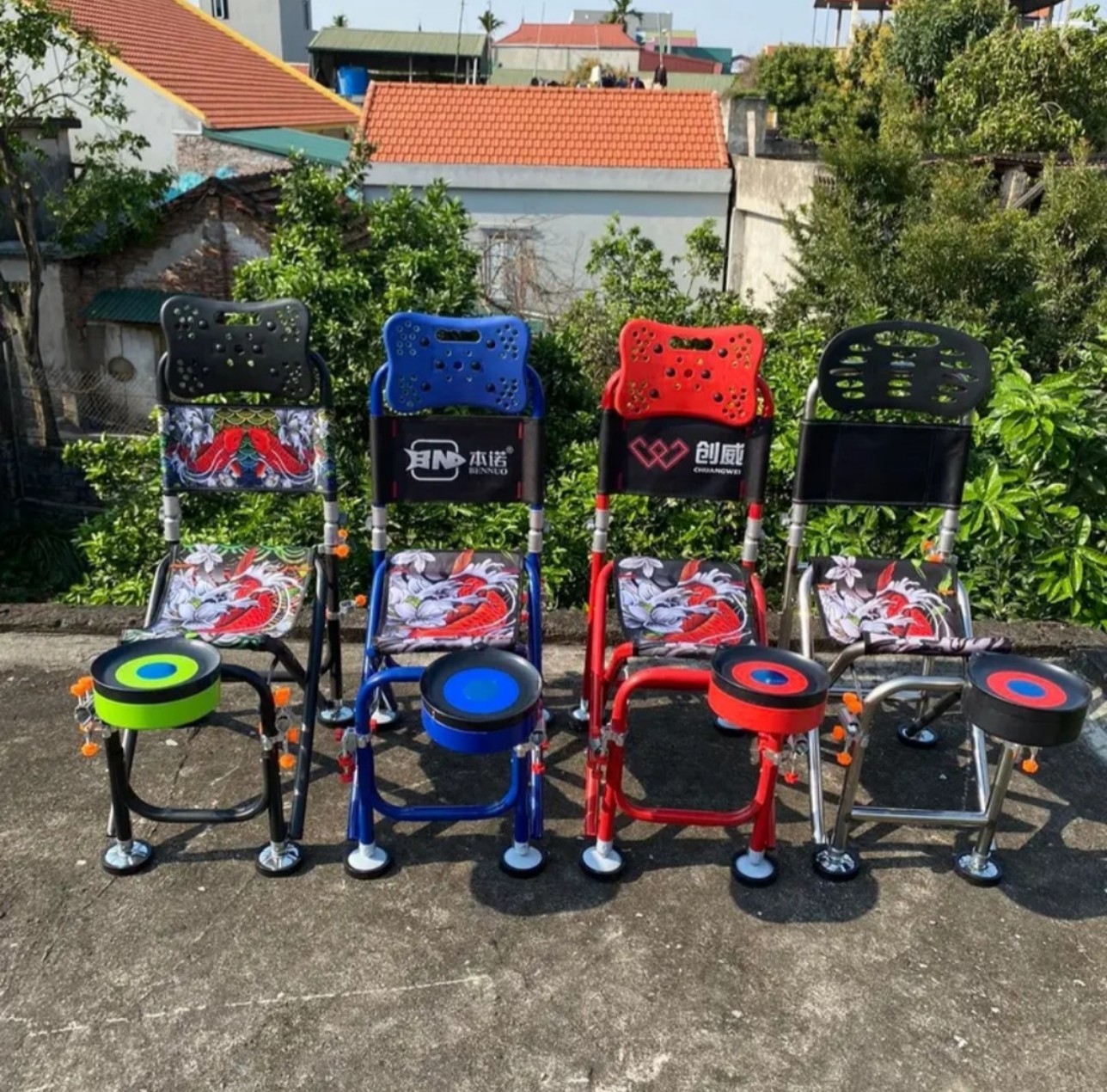 Ghế câu đài địa hình ghế câu cá chép tựa cao chân đen - đầy đủ phụ kiện