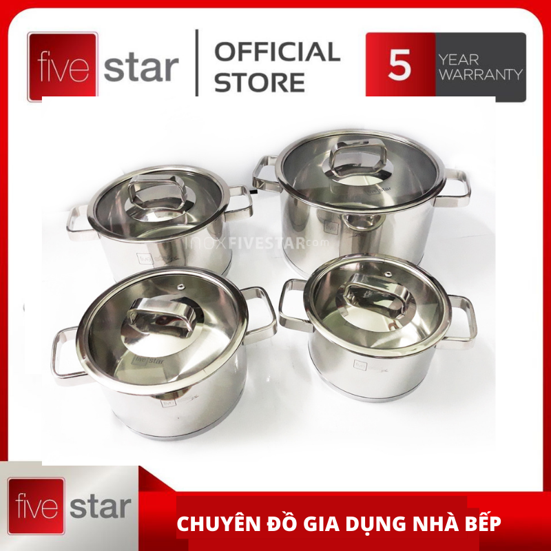 Bộ nồi inox 3 đáy inox 304 cao cấp fivestar nắp kính b4lv3304