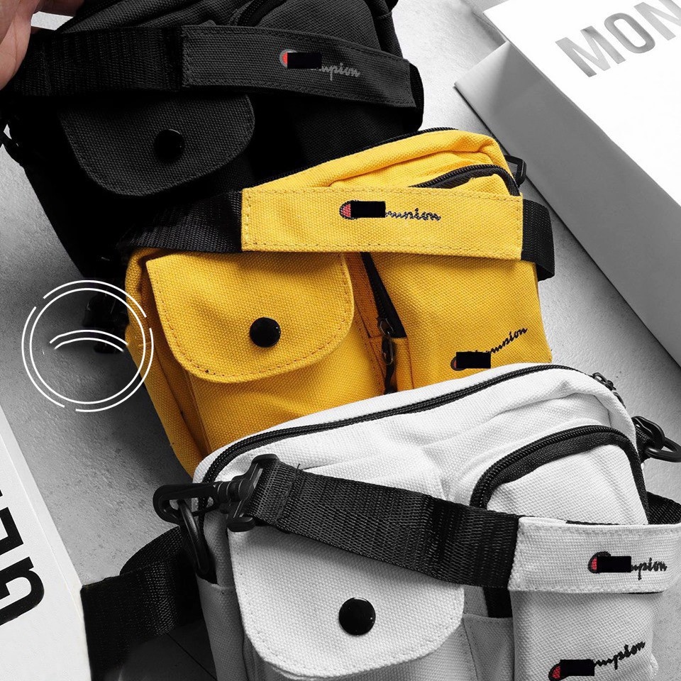 ๑ Túi đeo chéo canvas Champions✅FREESHIP✅Túi bao tử đeo chéo thời trang nam nữ Túi đeo chéo mini Shoulder Bag