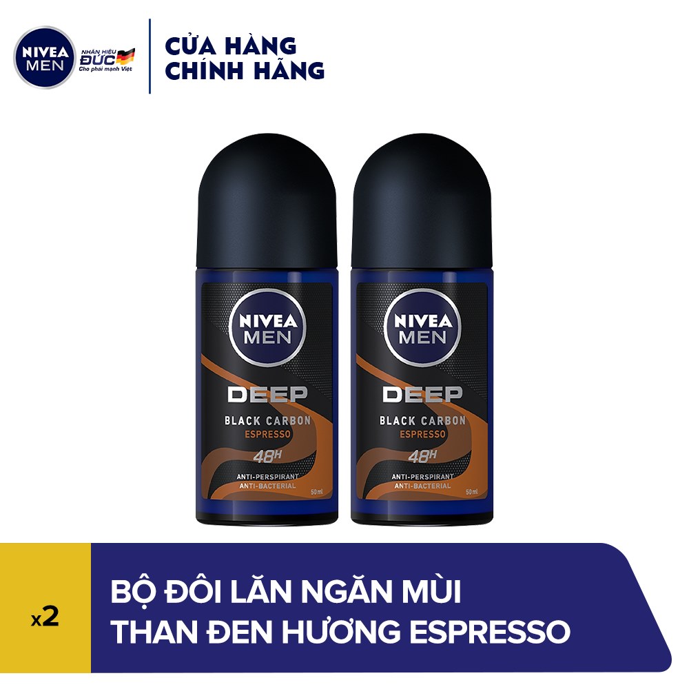 Combo 2 lăn ngăn mùi nivea than đen hương espresso 50ml - 85366