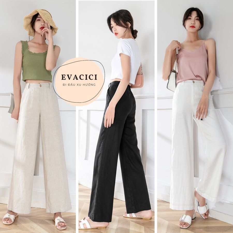 Quần đũi dáng dài ống rộng chất mát nhiều màu. Quần culottes đũi siêu Hot dáng suông - cạp chun sau khóa trước.