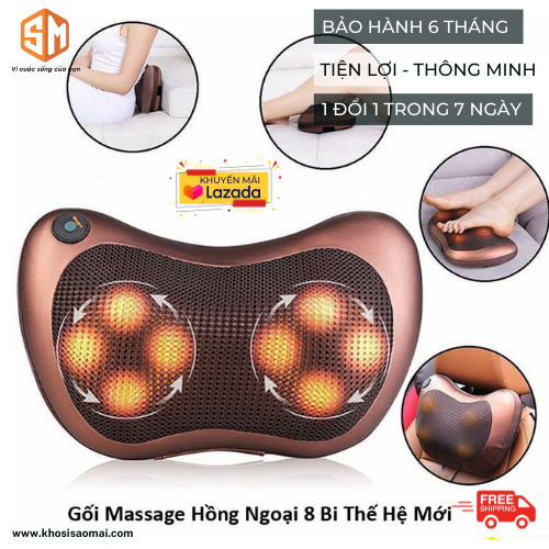 Gối massage hồng ngoại 8 bi hồng ngoại - hàng đẹp