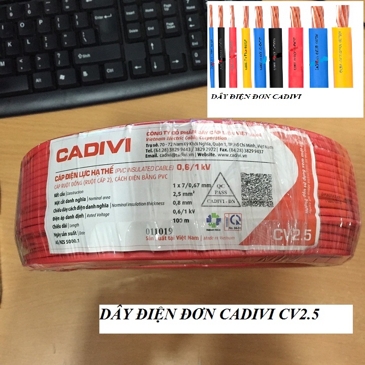 [HCM]DÂY ĐIỆN ĐƠN CADIVI 2.5 - CUỘN 100 MÉT