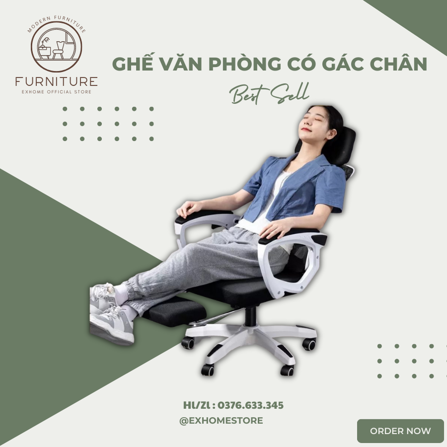 Ghế xoay văn phòng lưới chân xoay - ghế công thái học cao cấp giá rẻ - ghế văn phòng có tựa đầu