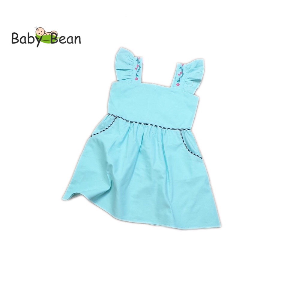 Váy Đầm Cotton Cổ Vuông Vai Thêu Hoa Bé Gái BabyBean