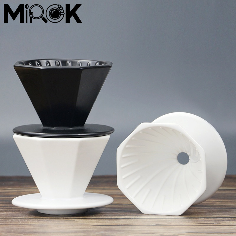 Mirok cốc lọc cà phê v60 pha bằng tay 1-2 phần cốc lọc gốm dày hình bát giác hộ gia đình handmade đồ dùng cà phê, cốc lọc nhỏ giọt