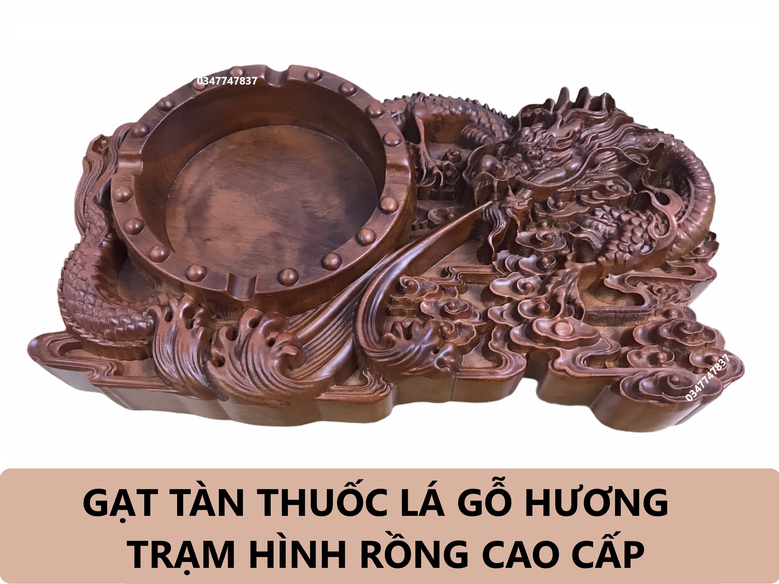 FREESHIP Gạt Tàn gỗ hương Nguyên Khối Trạm Khắc Hình Rồng phun lửa cao cấp