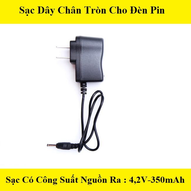 Sạc Dây Đa Năng Chân Tròn Cho Đèn Pin Siêu Sáng, Sạc Được Cho Đèn 8024 Hoặc Một Số Loại Đèn Pin Đội Đầu