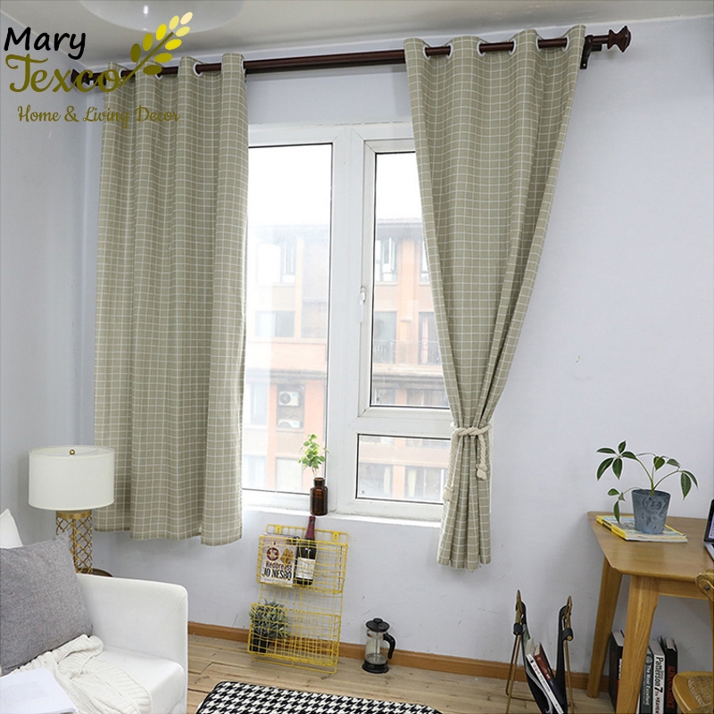 Rèm cửa chính Mary Texco decor trang trí nhà cửa nhiều mẫu mã, hoàn thiện đục lỗ ô rê, ốp khoen nhựa trắng D45 mm - họa tiết Caro xám -R-D06