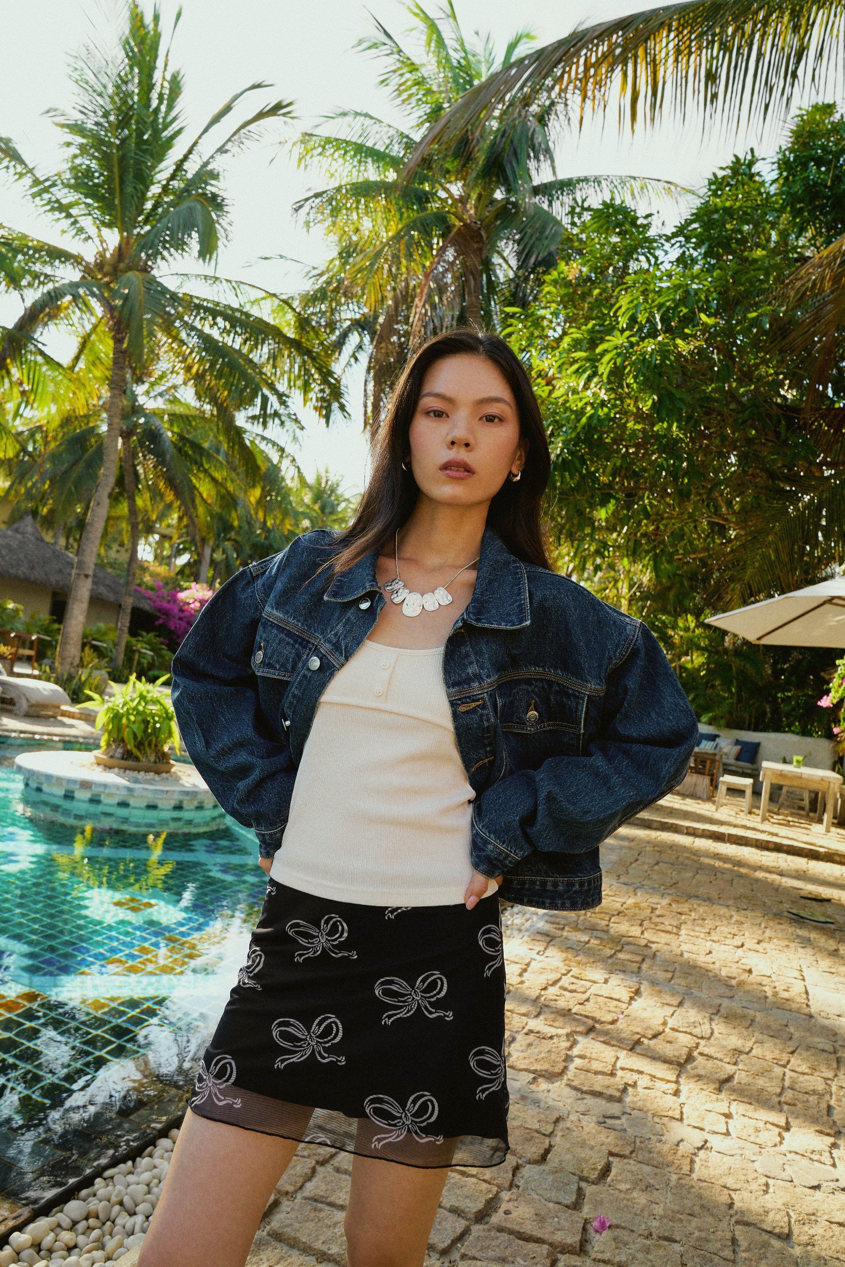 Kido - chân váy thun lưới in hoạ tiết printed skirt