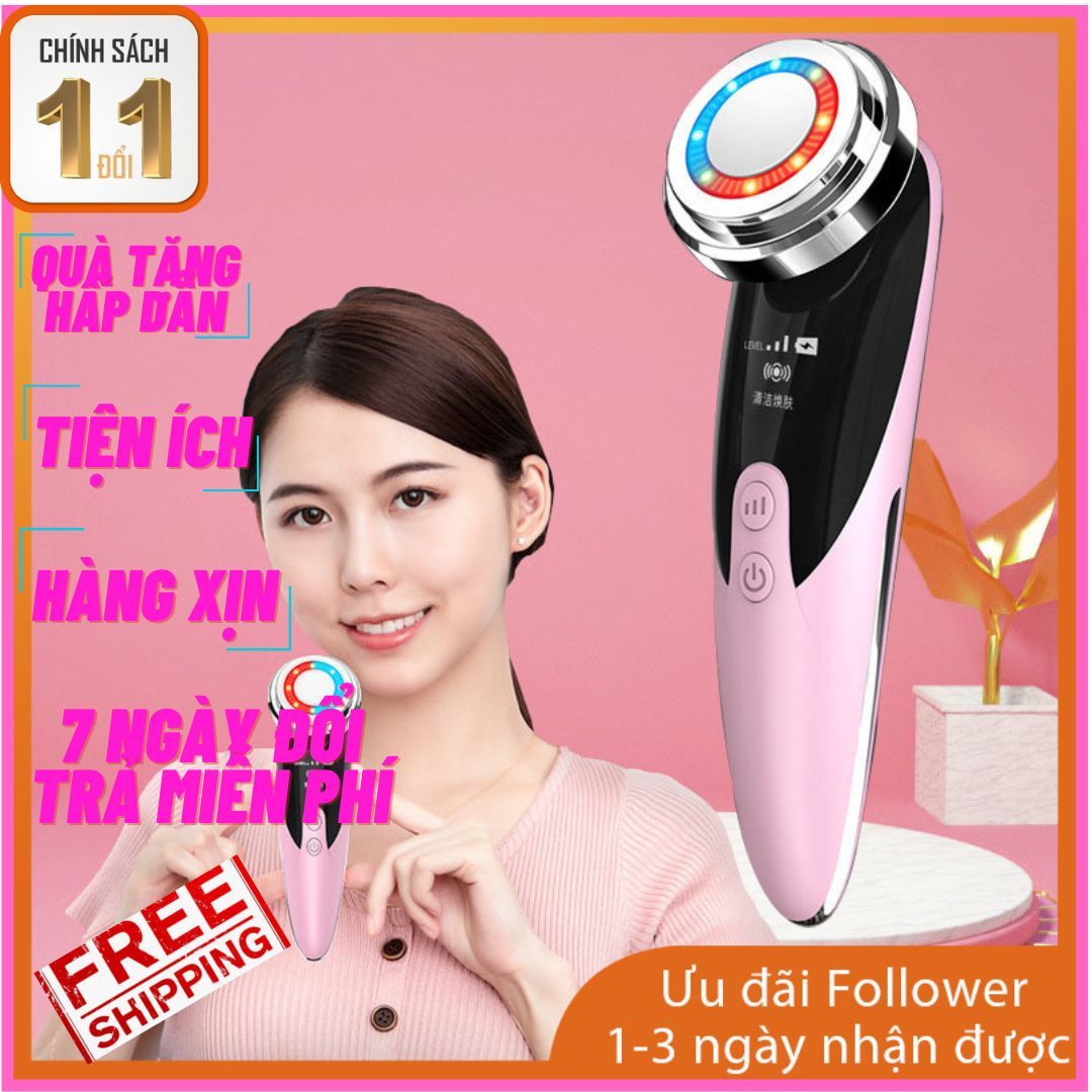 Máy massage mặt cầm tay ion 3 ánh sáng có đế- Kiểu Máy mát xa mặt mini có thể massage mắt di tinh chất
