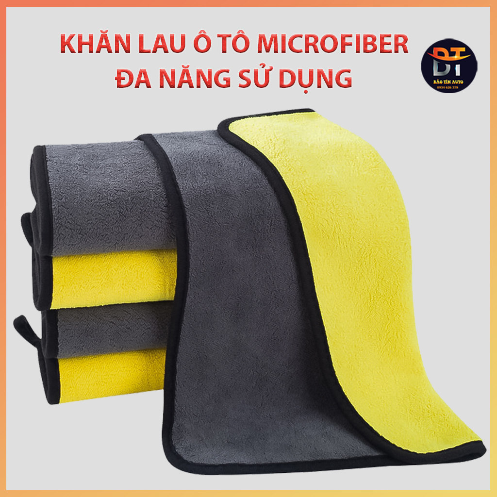 Combo 5 khăn lau xe ô tô microfiber chuyên dụng 2 lớp siêu thấm siêu mềm, khăn lau rửa kính 3m xe oto , xe hơi, xe máy, lau bàn, ghế, phòng bếp khăn lau đa năng màu vàng đen
