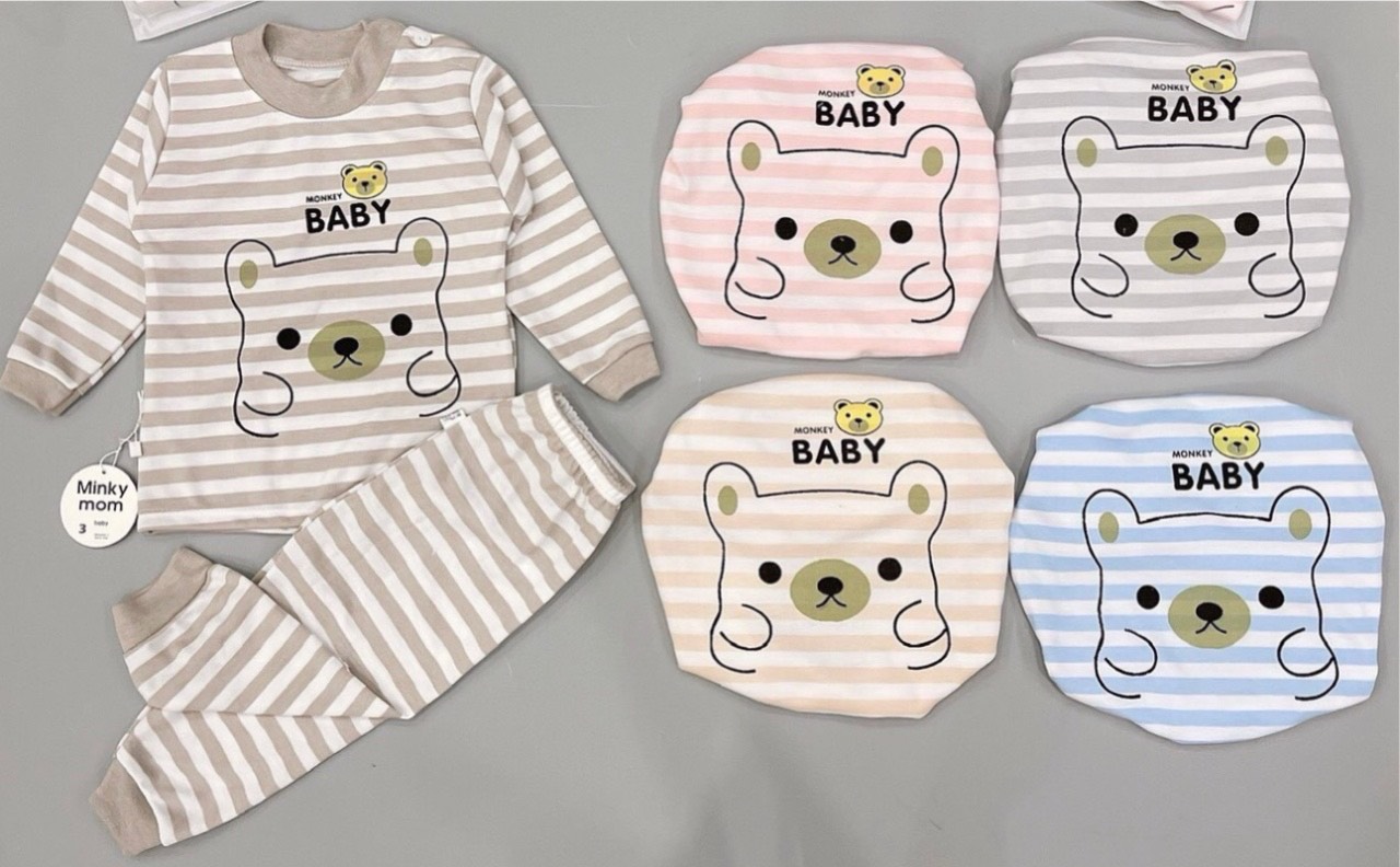 4kg - 18kg Bộ nỉ kẻ minky mom cho bé ( có ảnh thật)