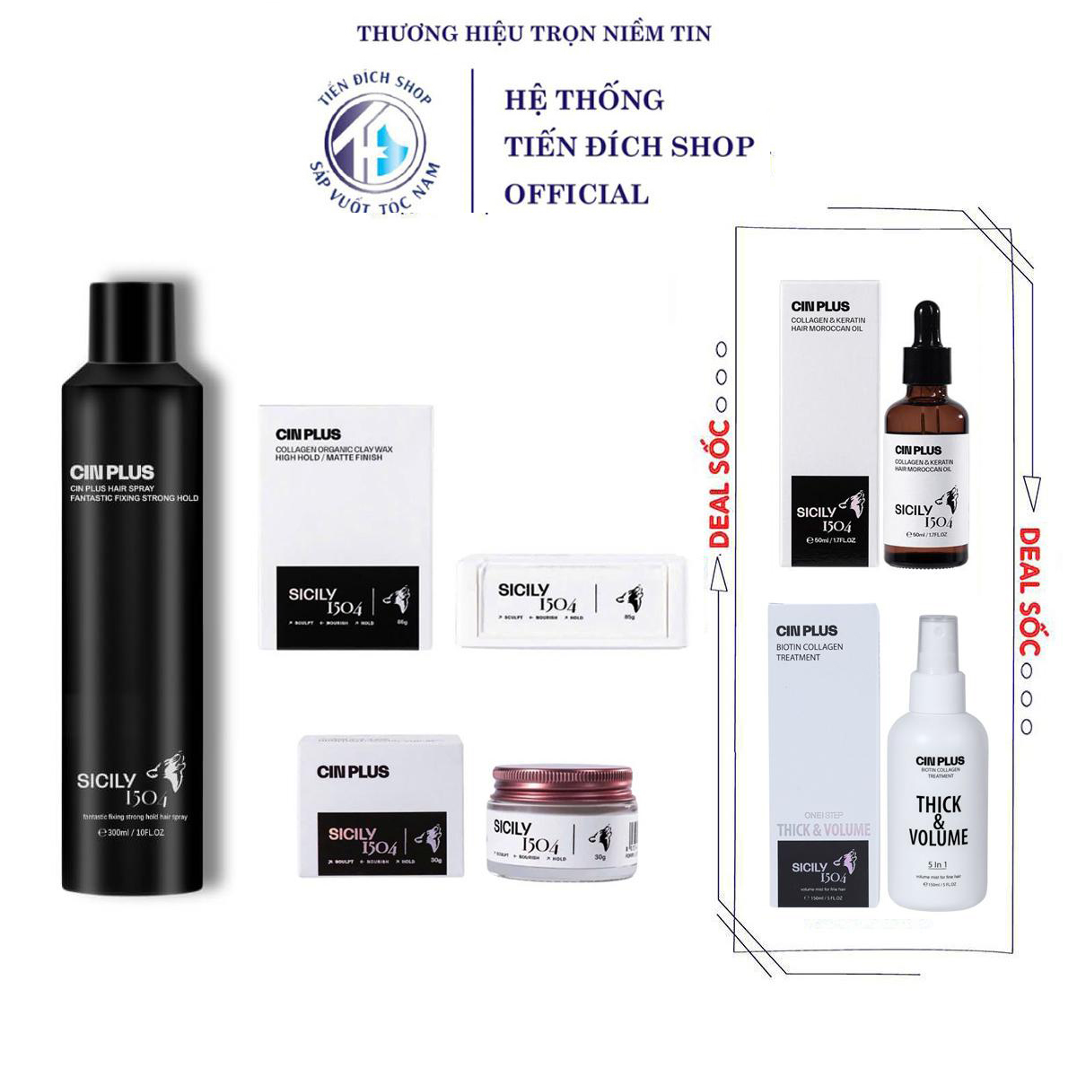 Sáp vuốt tóc nam CLAY WAX SICILY 1504 85gr cao cấp CIN PLUS - Thương hiệu Cinplus Ý - Tặng tinh dầu Collagen & Geratin Hair Moroccan Oil 50ml hoặc xịt tạo phồng 150ml - Tiến Đích Shop By Vilain