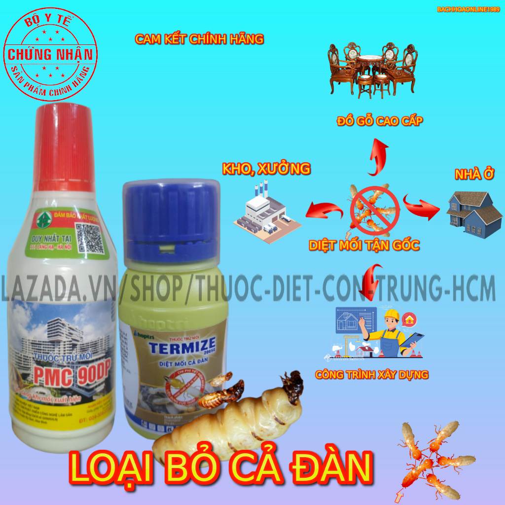 Bộ đôi thuốc diệt mối tận gốc rễ pmc 90dp 80g &termize 200sc 50ml- kèm cây bóp bột