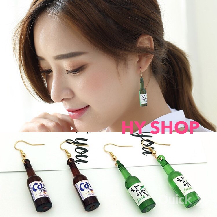 Bông tai hình chai rượu sochu, thiết kế thời trang, trẻ trung, chất liệu bền đẹp, không phai màu, đảm bảo như mô tả