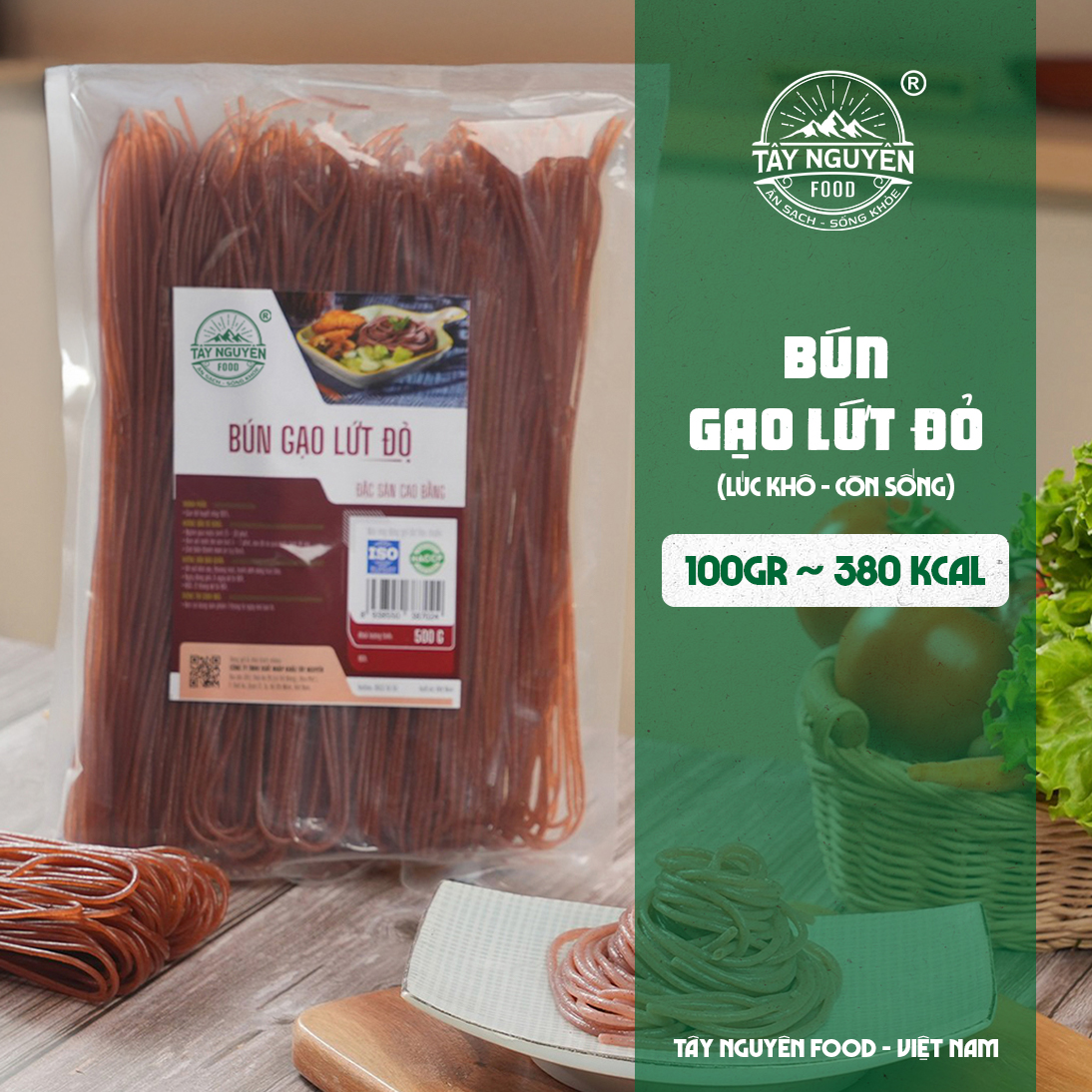 Bún gạo lứt đỏ Cao Bằng eatclean Tây Nguyên Food - Việt Nam 500g/1kg