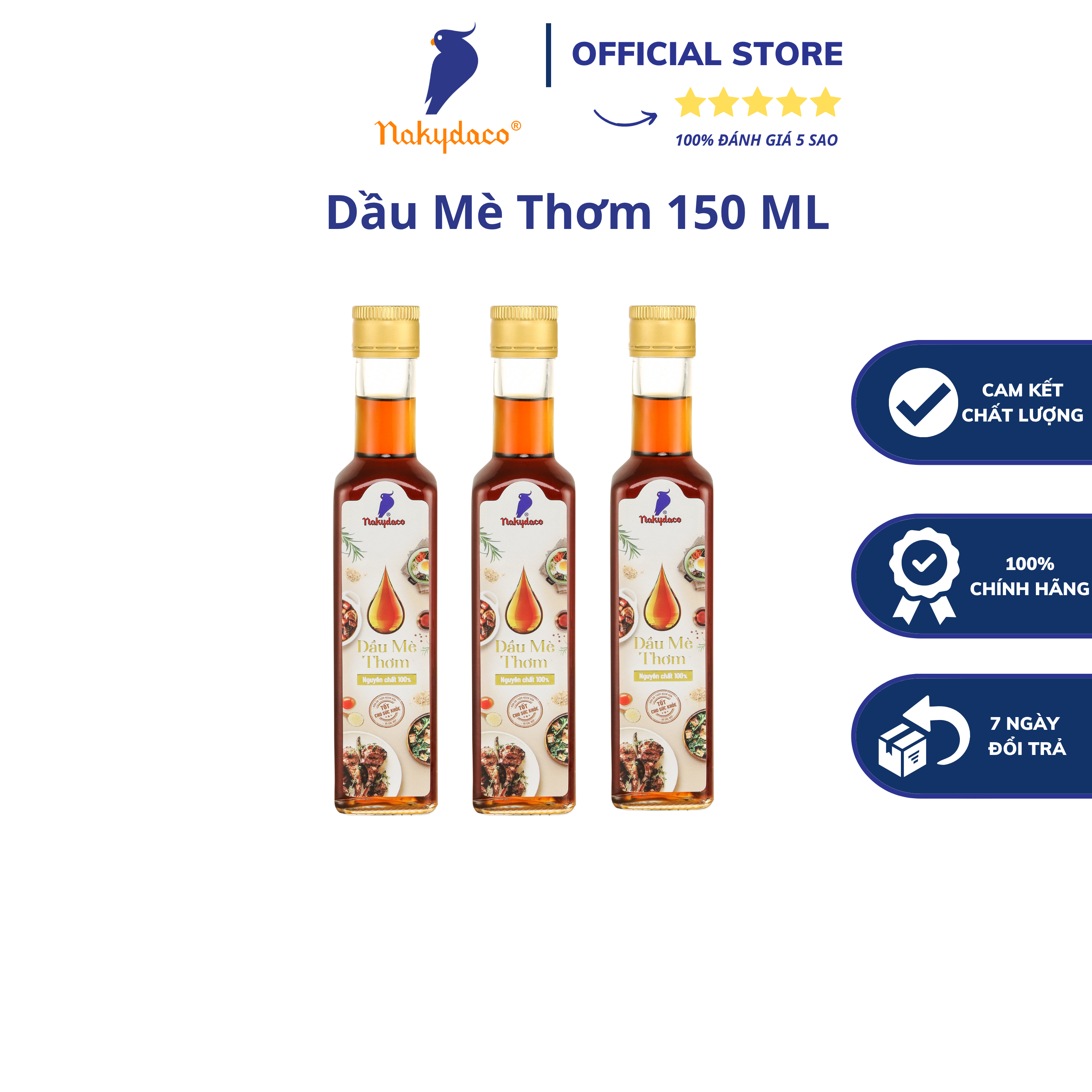 Dầu Mè Thơm Nakydaco 150 ml-dầu mè rang Con Két Chính Hãng-Roasted Sesame Oil 150ml