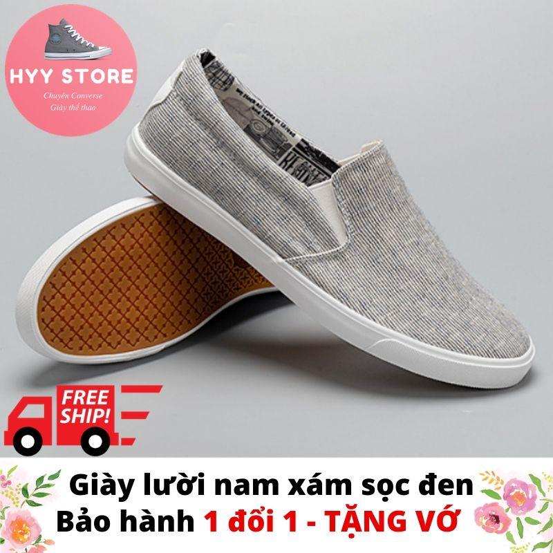 Giày lười nam màu ghi sọc đen - Hyy Store (Giày lười - Giày lười nam - Giày lười cao cấp - Giày slip-on cho nam Giày không dây cho nam Giày Y.E.L.O giá rẻ  Giày full hộp cực đẹp.