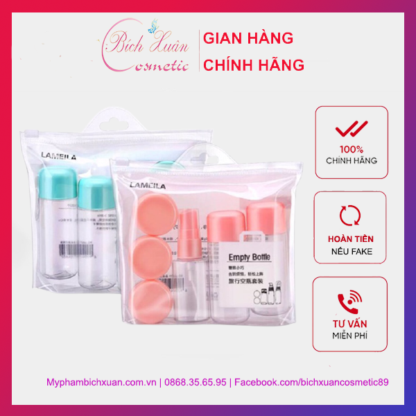 Bộ chiết mỹ phẩm du lịch 6 món mini tiện lợi, thiết kế nhỏ gọn với nắp đậy khít, có van chặn chắc chắn