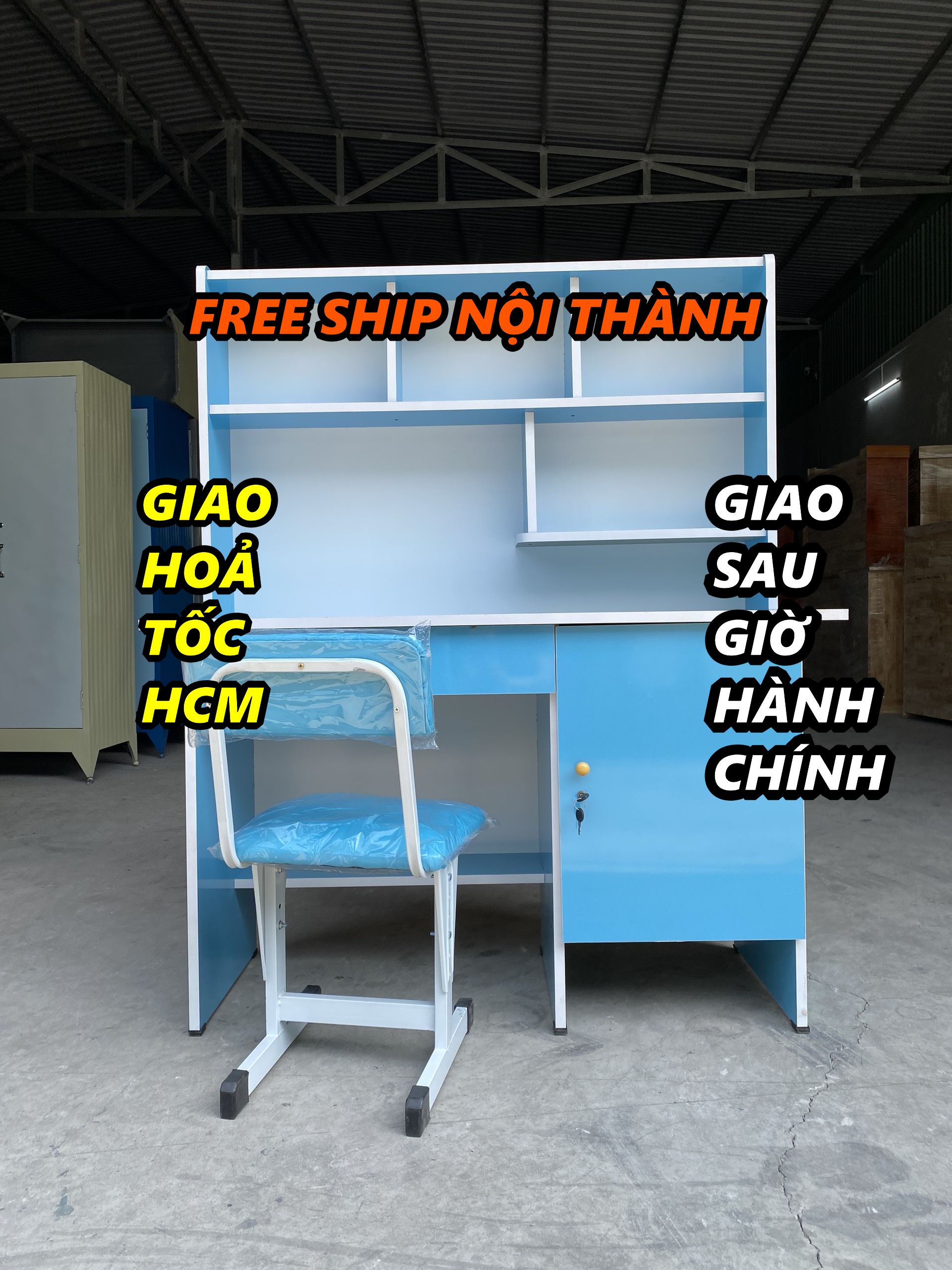 Bàn học sinh liền kệ gỗ okal giao liền trong ngày