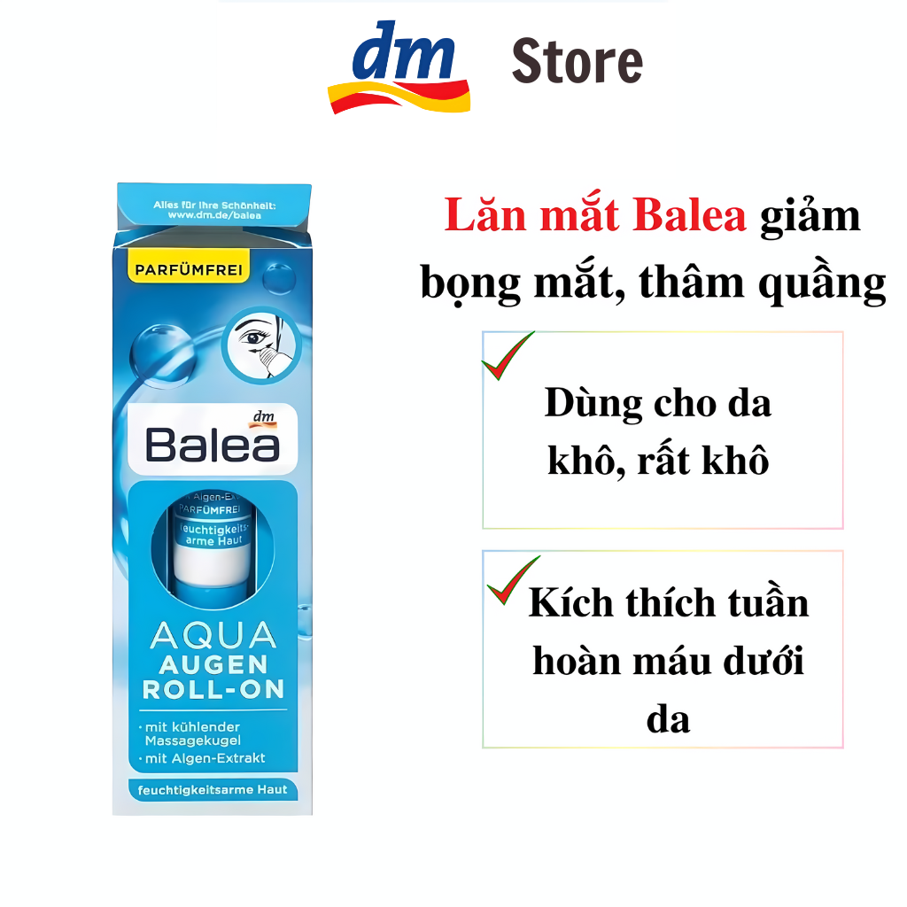Lăn mắt Balea giảm thâm quầng, bọng mắt, làm đẹp đôi mắt sáng, giúp săn chắc vùng bọng mắt, dưỡng ẩm tự nhiên