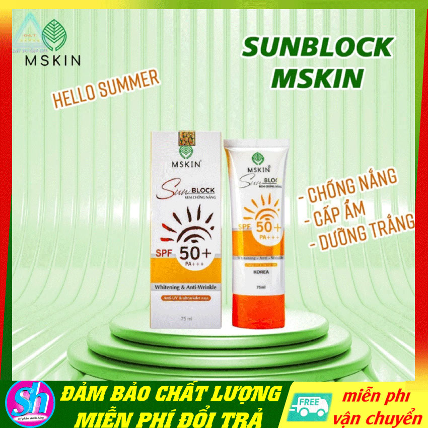 Kem chống nắng da mặt hàn quốc Mskin, nâng tone lâu trôi dùng đa dầu 75ml