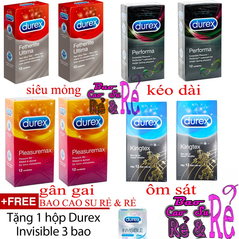 [HCM]Combo 8 Hộp 96 Cái Bao Cao Su Durex Tùy Chọn + Tặng 1 Hộp Invisible 3 Cái