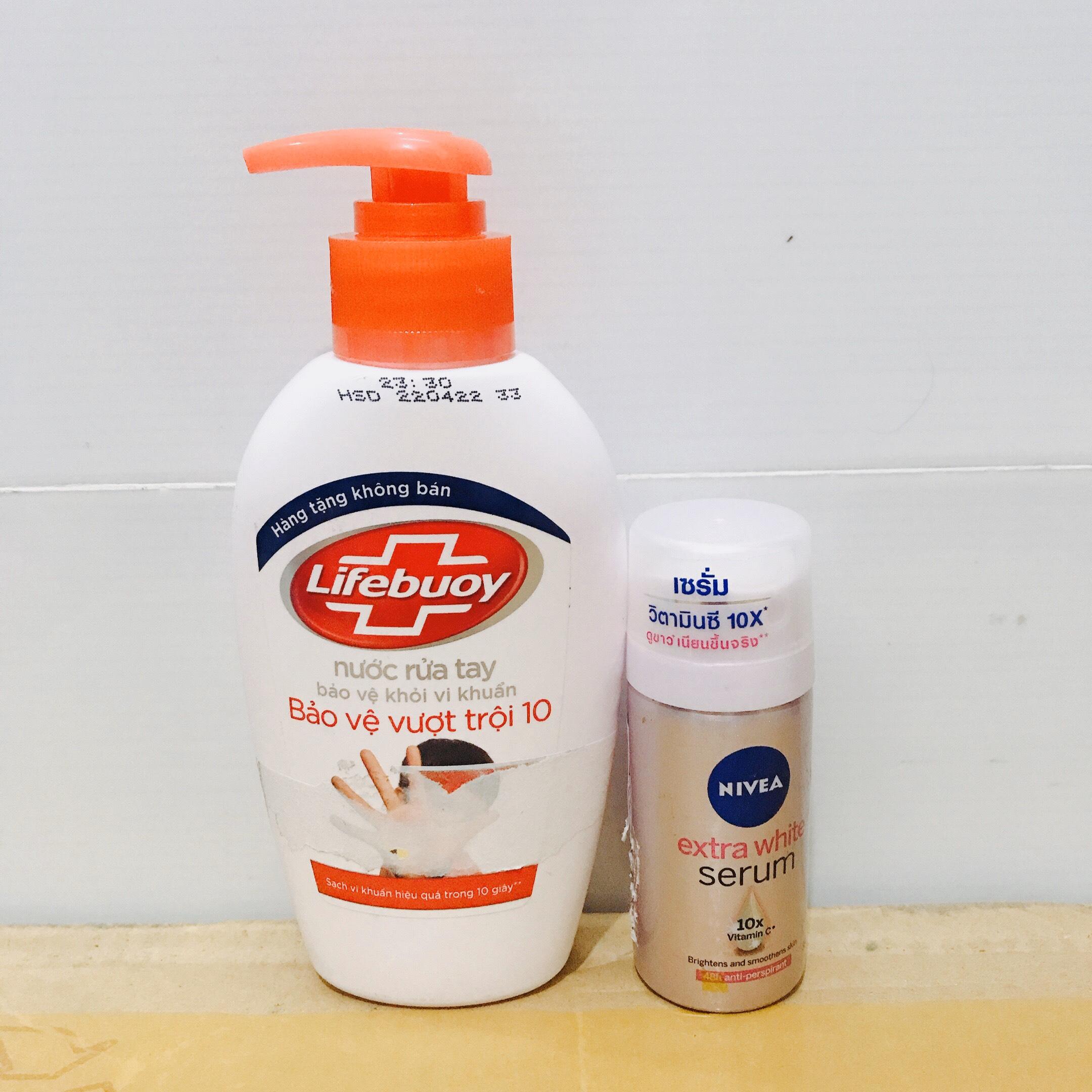 [HCM]Mua trọn bộ 2 món - tặng 10 gói sữa tắm dâu tằm 6g : 1chai xịt khử mùi nivea 35ml + 1chai nước rửa tay lifebouy 120ml