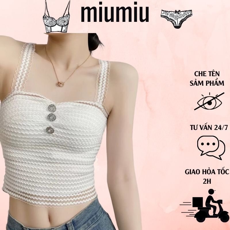 Áo bra ren 2 dây có mút ngực đính cúc dáng croptop cho nữ thời trang 8697