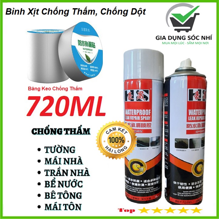Sơn xịt nano chống dột chống thấm Nhật Bản 720ML ► Băng keo chống thấm - bình xịt chống thấm tường 720ML - sơn xịt chống thấm Bám dính trên tất cả các chất liệu: Bê tông, gạch men, đá hoa, sắt, tôn, nhựa,...