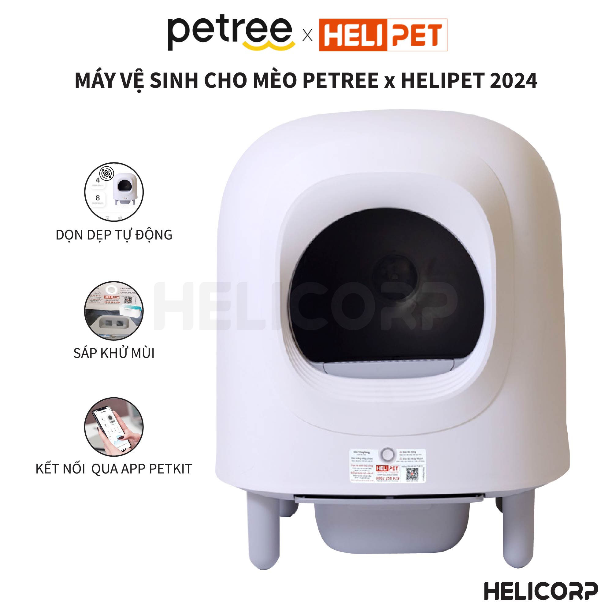 [HỎA TỐC] [NEW 2024] Máy Vệ Sinh Cho Mèo Petree x HeLiPet 2024 - Nhà Vệ Sinh Cho Mèo Tự Động Petree Pro 2024 - HeLiCorp