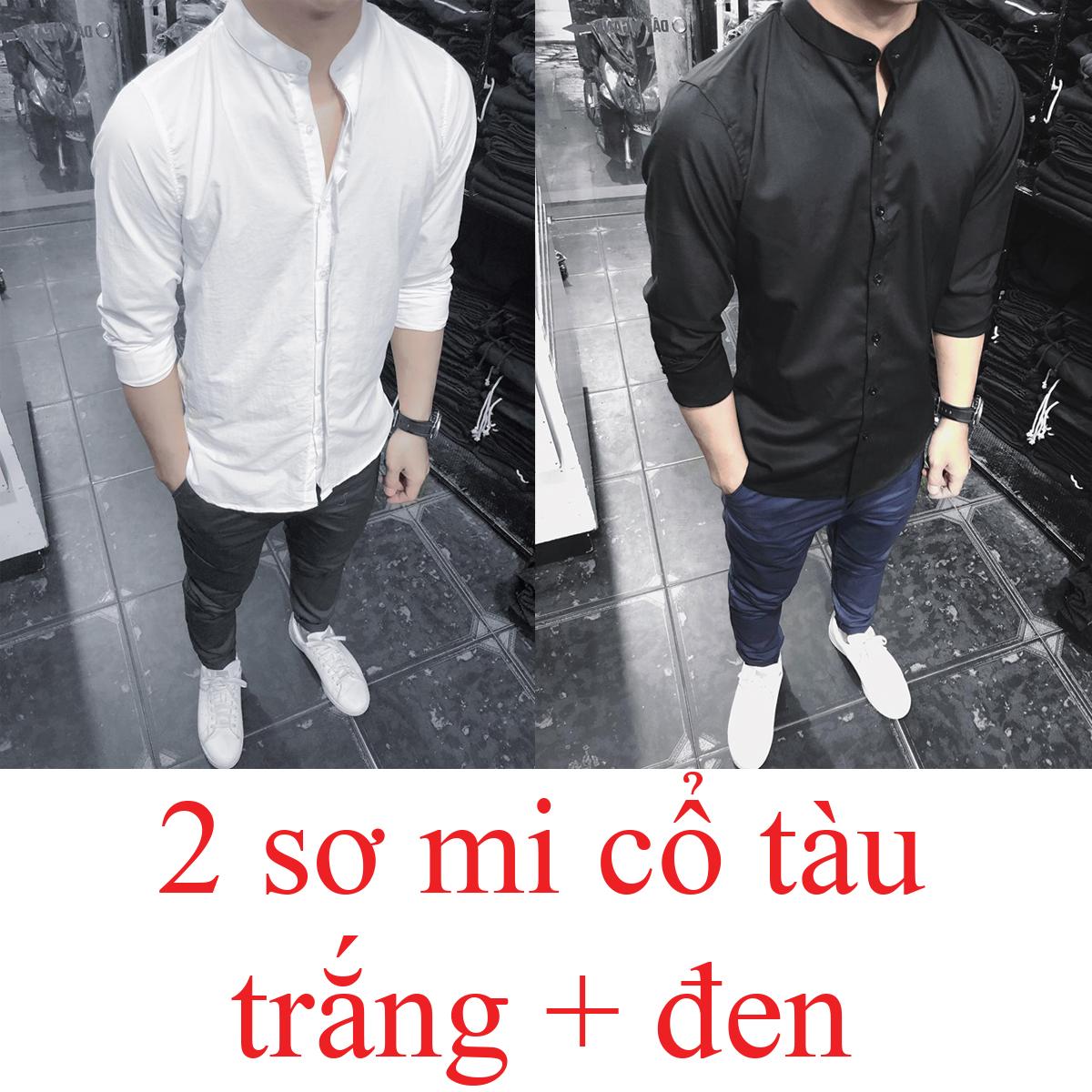combo sơ mi nam cổ tàu vải đẹp không nhăn không xù , sơ mi nam trắng đen cao cấp