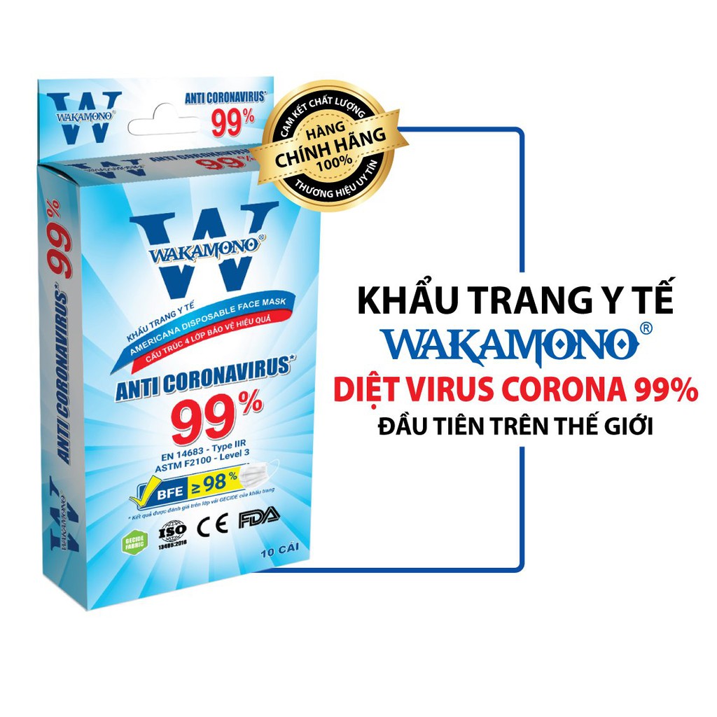 Hộp 10 cái khẩu trang wakamono diệt 99% virus corona đạt tiêu chuẩn mỹ - khẩu trang kháng khuẩn chống virut cao cấp