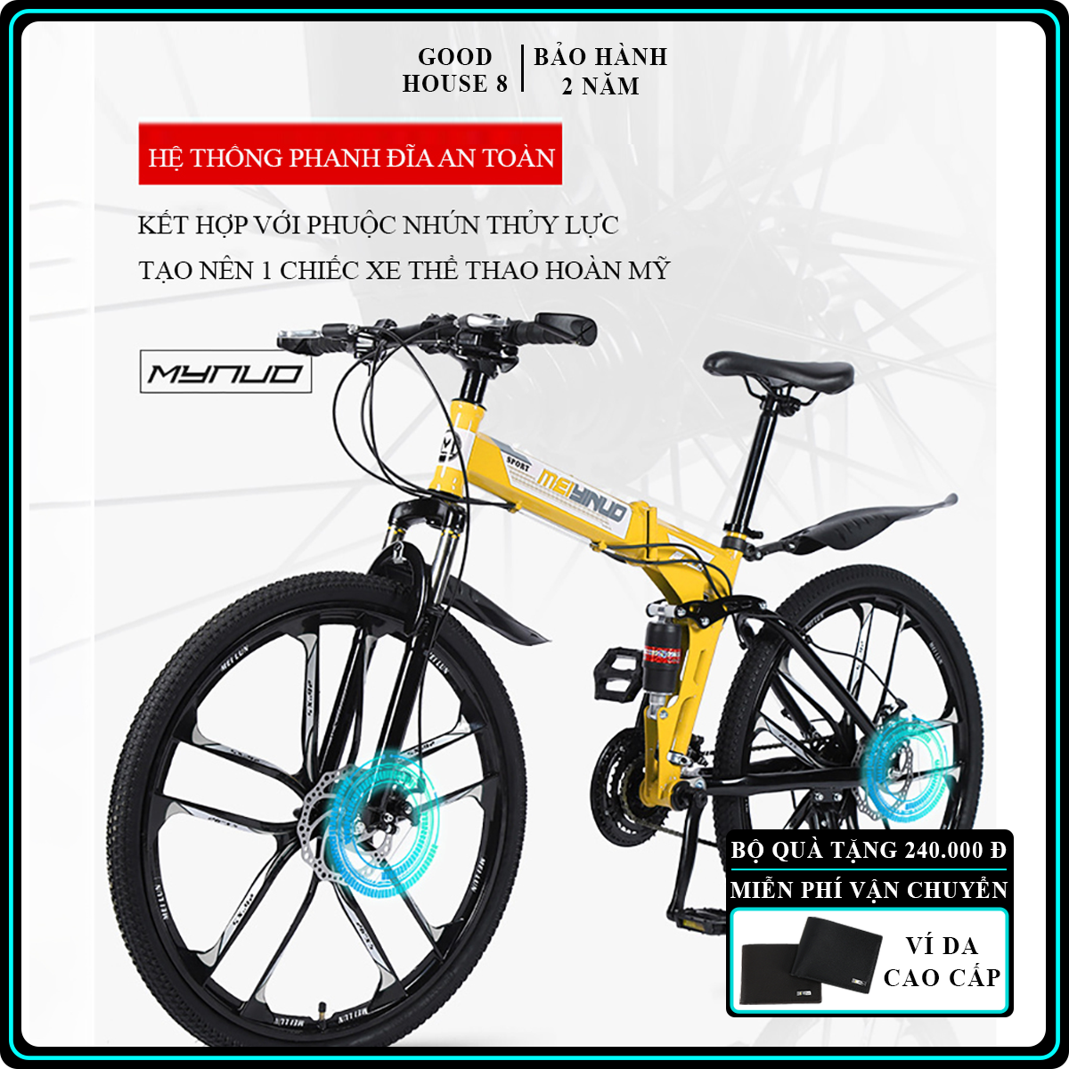 Xe đạp Thể thao Địa hình MYNUO  khung thép siêu bền phanh đĩa cơ học, mâm bánh đúc có thể gấp gọn, BẢO HÀNH 2 NĂM TOÀN QUỐC