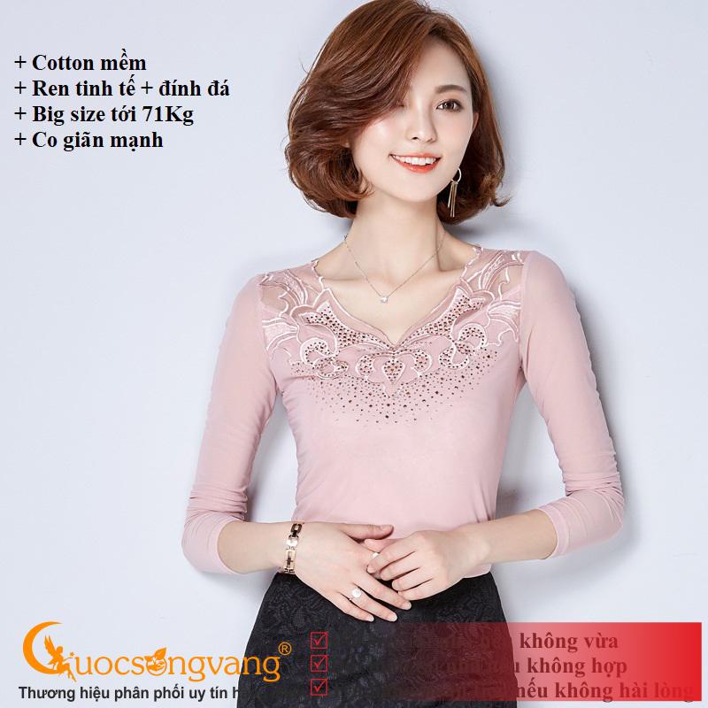 Áo kiểu nữ đính đá áo thun lưới phối ren GLA157