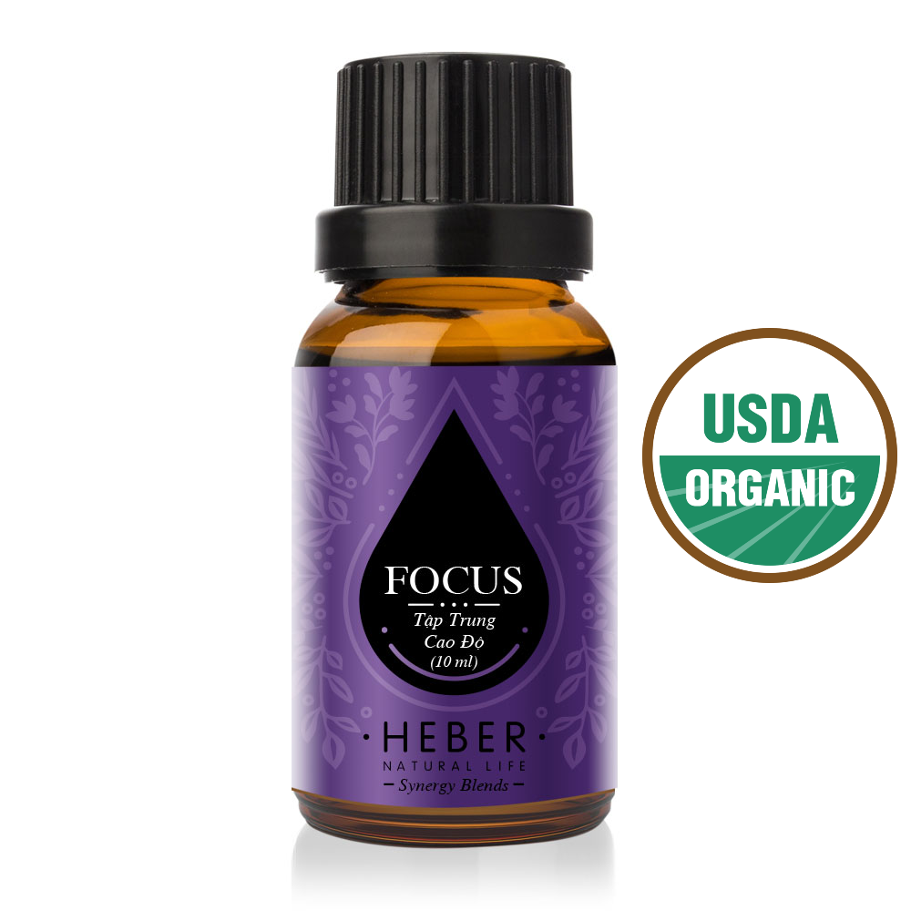 Tinh Dầu Tập Trung Cao Độ Heber - Focus Blend Essential Oil Heber Vietnam, 100% Thiên Nhiên Nguyên Chất, Cao Cấp Nhập Khẩu, Kiểm Nghiệm Quatest 3, Xông Thơm Phòng, Hương Dịu Nhẹ