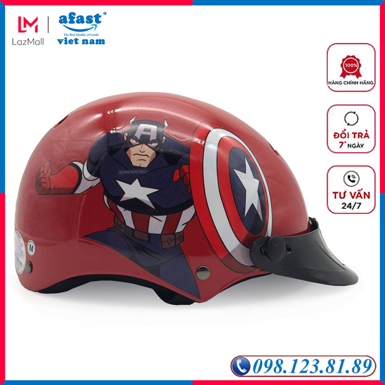 Mũ bảo hiểm trẻ em nửa đầu không kính họa tiết Captain American an toàn, chắc chắn - AFAST VIỆT NAM