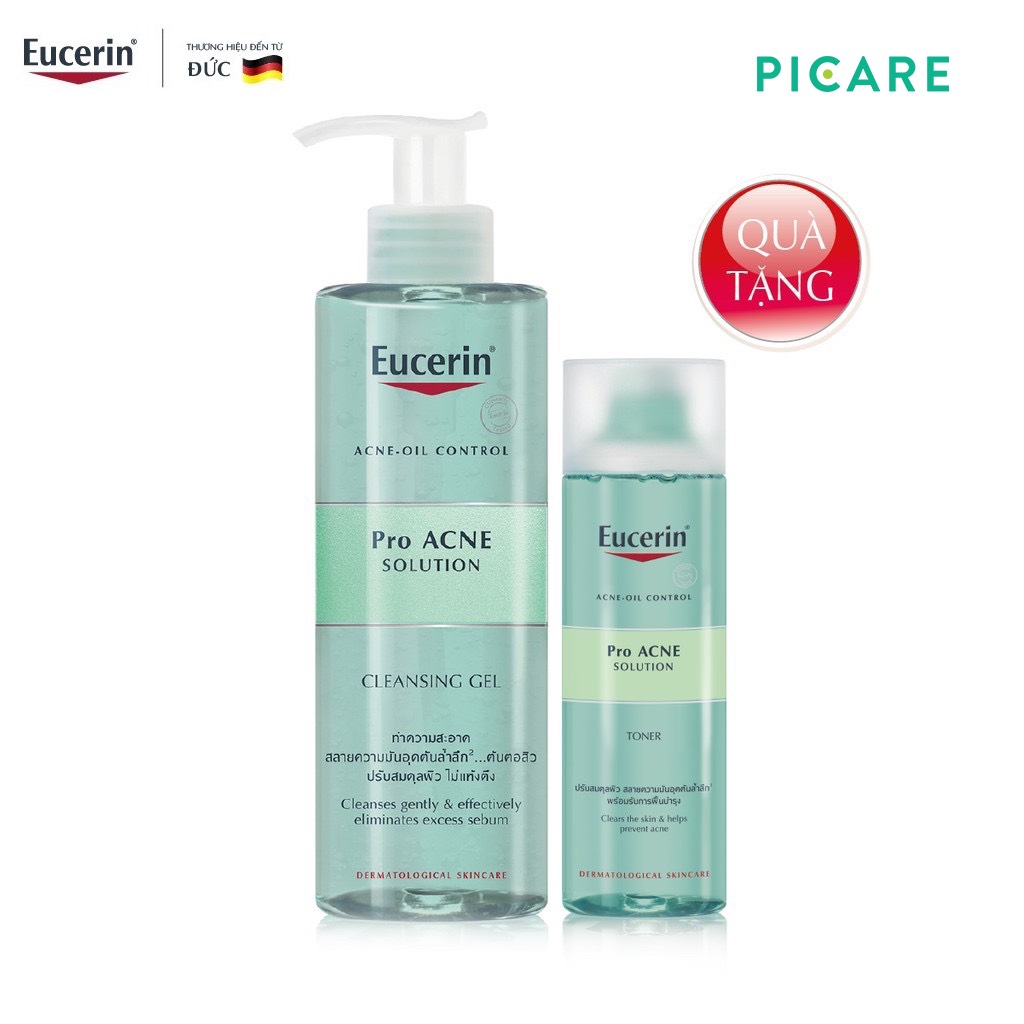 [GIẢM 20K ĐƠN 399K] Eucerin Gel Rửa Mặt Cho Da Nhờn Mụn ProAcne Cleansing 400ml Tặng Nước Cân Bằng ProAcne Tone 200ml