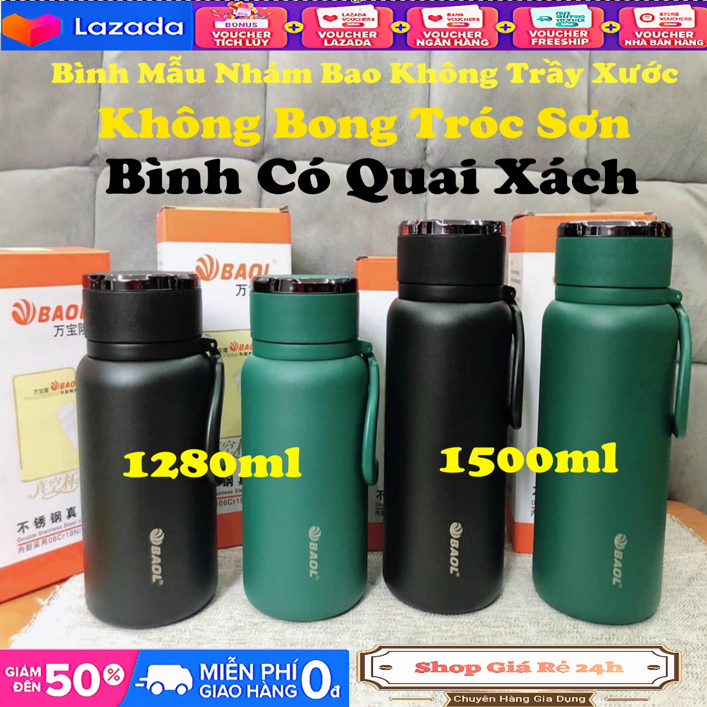 Bình Giữ Nhiệt Nhám Cao Cấp, Chất Liệu Inox SUS304 L32 1000ml, 1280ml, 1500ml - Đủ Màu ) - Loại  Nhám Không Tróc Sơn