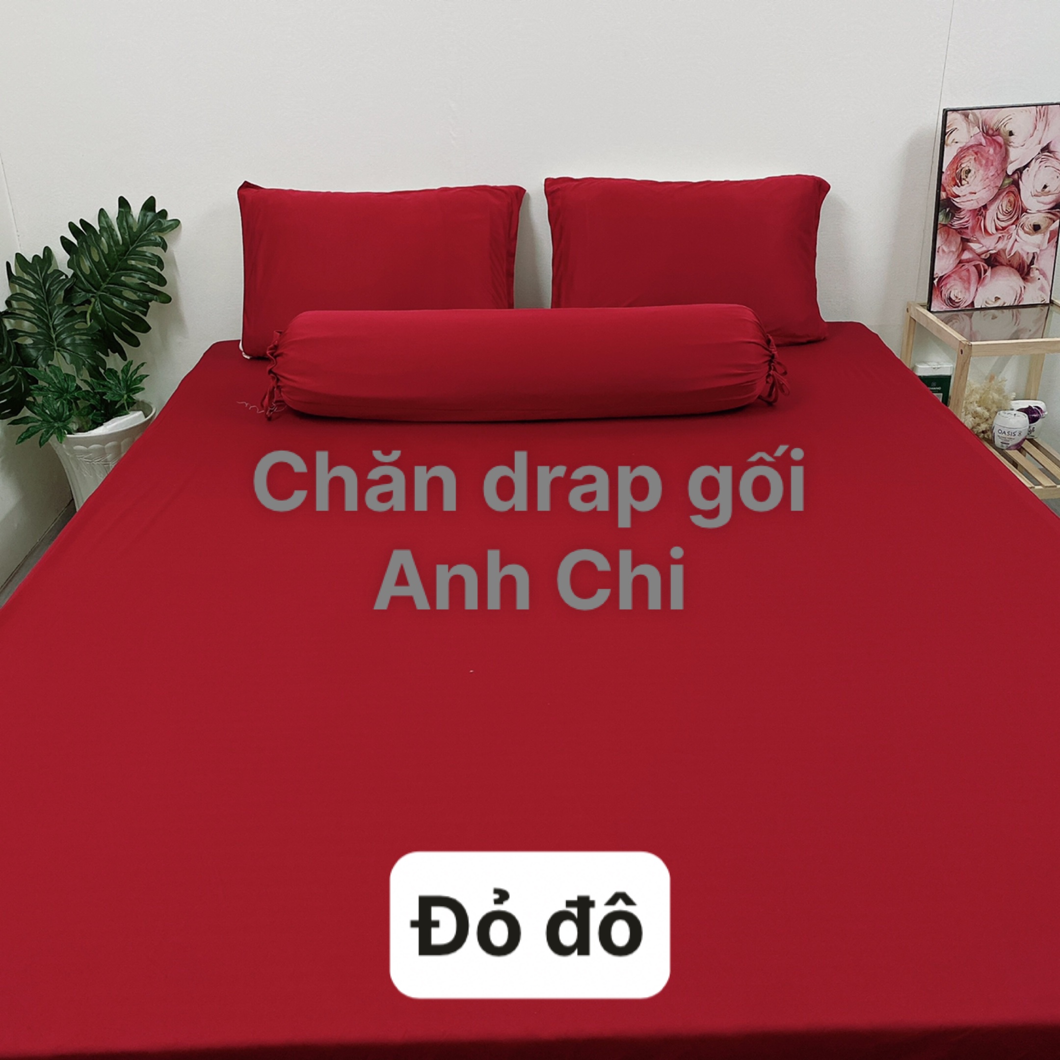 Bộ drap/ga/ra thun trơn màu đỏ đô 1m6/1m8 (chân nệm dưới 18cm). Bộ drap thun. Bộ ra thun. Bộ grap thun. Ga giường - drap giường - ra giường - grap giường. Chăn drap gối Anh Chi.