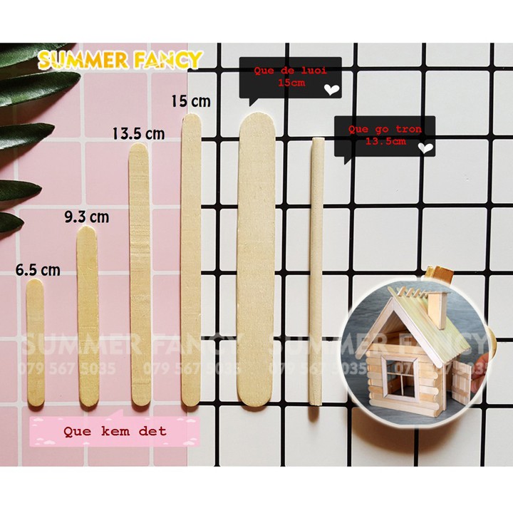 20 que gỗ làm mô hình, que kem, que khuấy cà phê, que đè lưỡi gỗ cao cấp 11cm / 14cm/ 15cm / 13 cm / 9cm