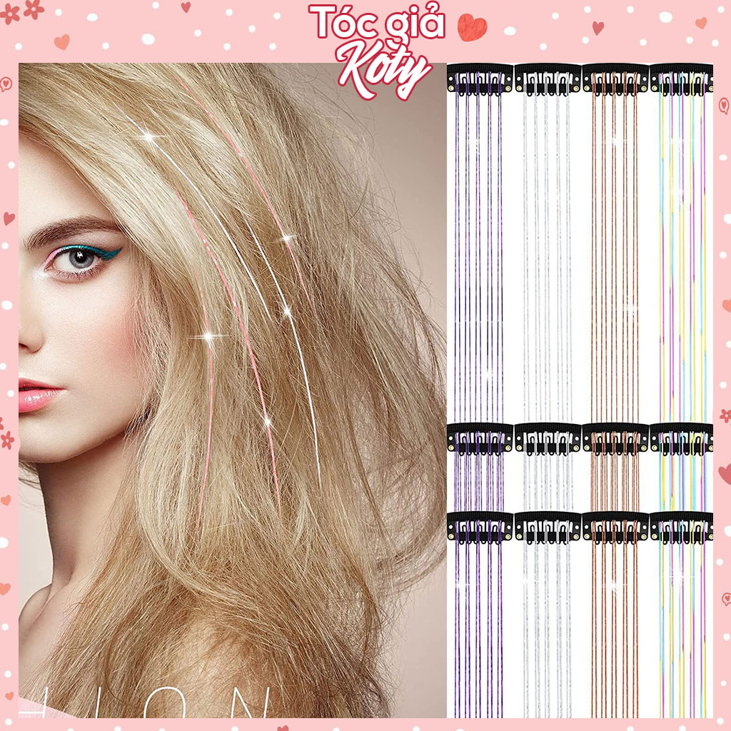 Tóc kim tuyến gắn kẹp sẵn Koty, Set 6 kẹp tóc giả kim tuyến lấp lánh TG690