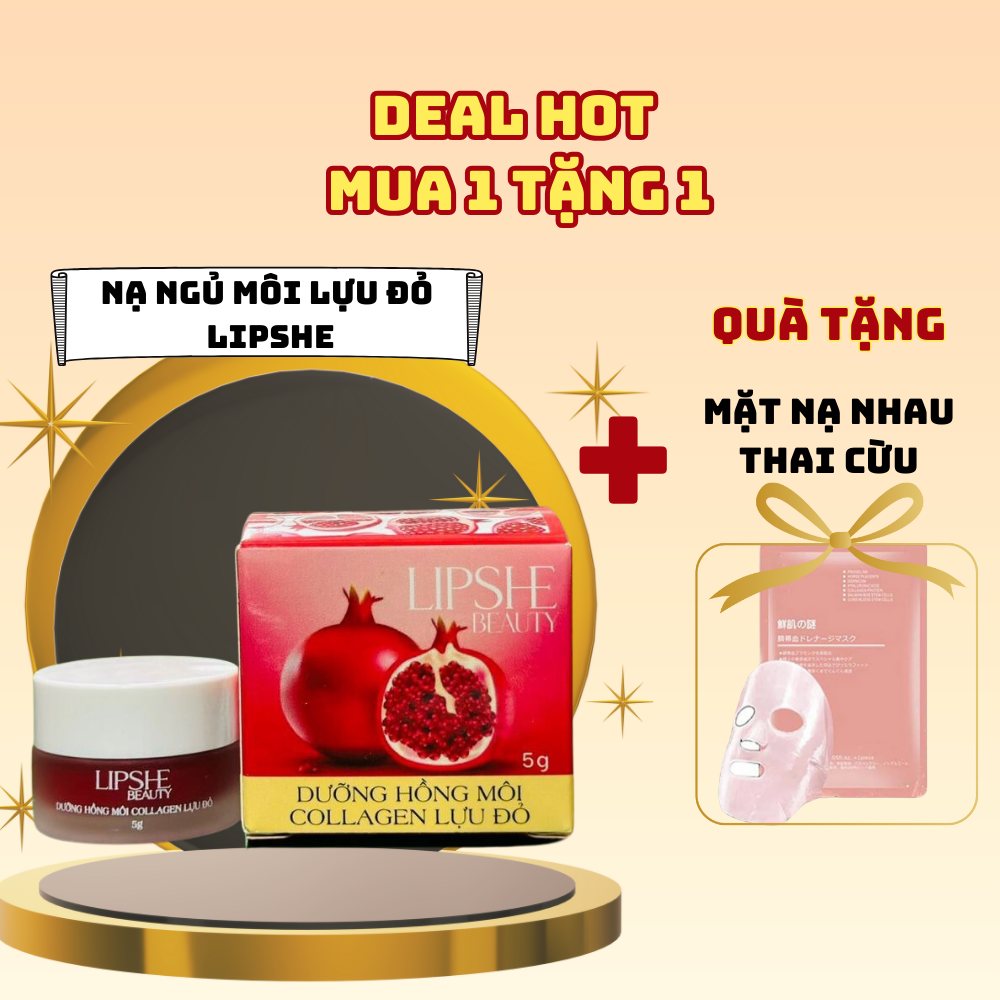 Mặt nạ ngủ LIPSHE beauty dưỡng hồng môi chiết xuất lựu đỏ chống thâm nứt,mịn môi + Tặng nạ nhau thai cừu