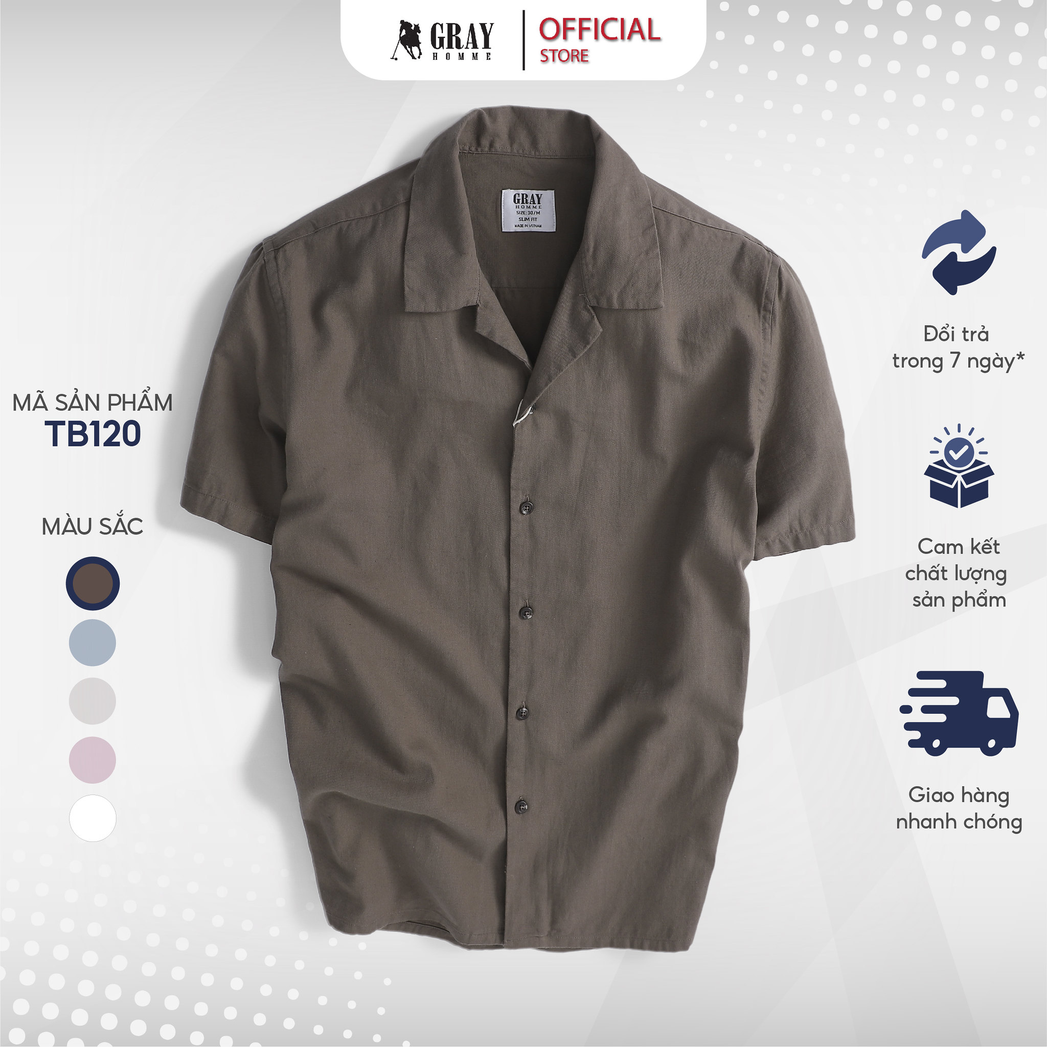 Áo Sơ Mi Nam Ngắn Tay GRAYHOMME linen Trơn Cổ Vest chất vải đũi thoáng mát TB120