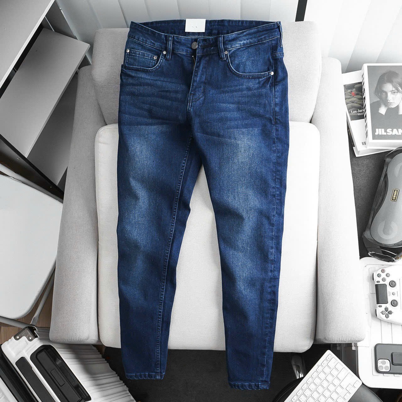 Quần Jean Nam TM8602 XANH WASH TRƠN - Quần Jeans Nam Co Giãn - Quần Bò Nam Thời Trang Cao Cấp Basic - TOMMY JEAN - 8600
