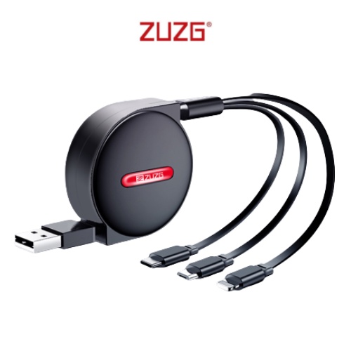 3 trong 1 Cáp sạc 3 đầu đa năng loại dây rút dành cho Iphone Samsung Oppo Vivo Xiaomi Realme Cáp sạc làm bằng chất liệu: ABS + TPE hàng chính hãng  ZUZG HL01