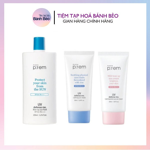 Kem chống nắng làm dịu da make p:rem make prem uv defense me daily sun fluid 150ml/calming 50ml/tone up 50ml