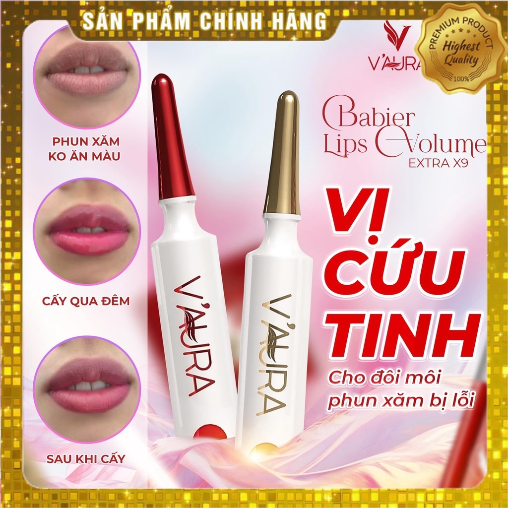 Bộ đôi tinh chất cấy môi vaura babier lips volume v3 extra x9 - khử thâm môi , nhũ hoa - giúp môi hồng tự nhiên